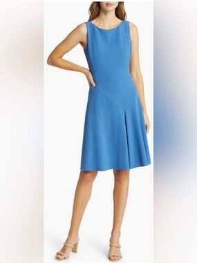 Tahari ASL Sleeveless A-Line Midi Dress in Bright Blue